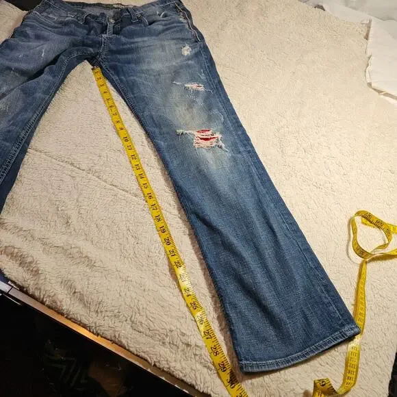 BKE Vintage Derek 32R red patch accents jeans. WellLoved. Grunge. Stylish. Rare